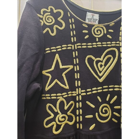 Vtg KWBL Los Angeles Jumper Dress, Black & Gold, Long Sleeve, Women's Large - Picture 4 of 8